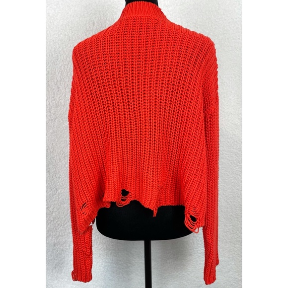 ZARA • Orange Distressed Knit Cropped Sweater - Picture 11 of 16